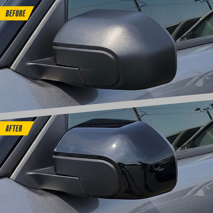 Before and after: 2026 Ford Maverick factory mirrors vs MC6407BLK gloss black mirror covers