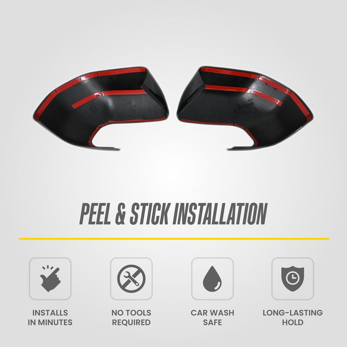 Peel and stick installation: MC6407BLK 2021 Ford Bronco Sport mirror covers with pre-applied adhesive tape