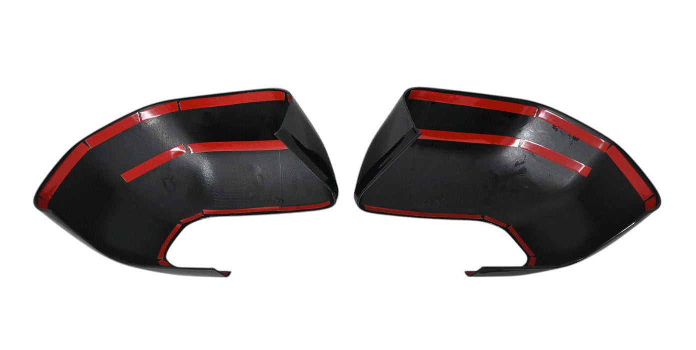 Back of MC6407BLK gloss black mirror covers with pre-applied red-backed adhesive tape for 2024 Ford Bronco Sport