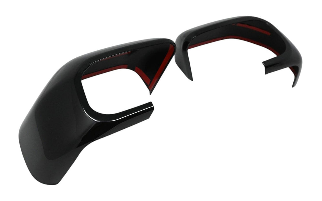 MC6407BLK gloss black mirror covers for 2022 Ford Maverick, angled view of the 2-piece set