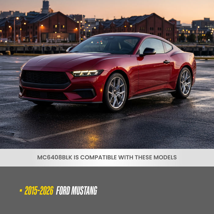 MC6408BLK compatibility: fits 2015-2026 Ford Mustang, shown on a Ford Mustang