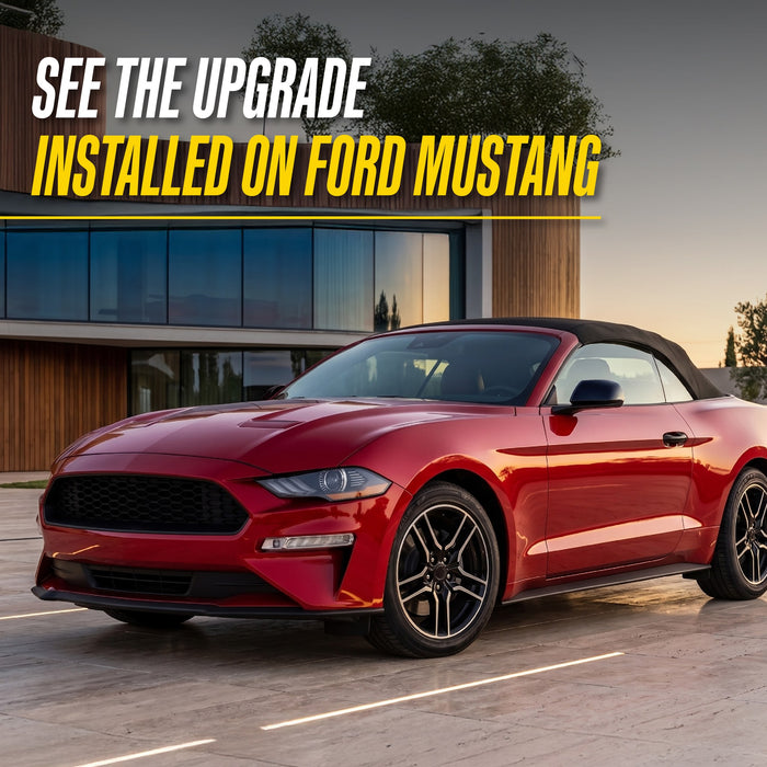 MC6408BLK gloss black mirror covers installed on a 2016 Ford Mustang