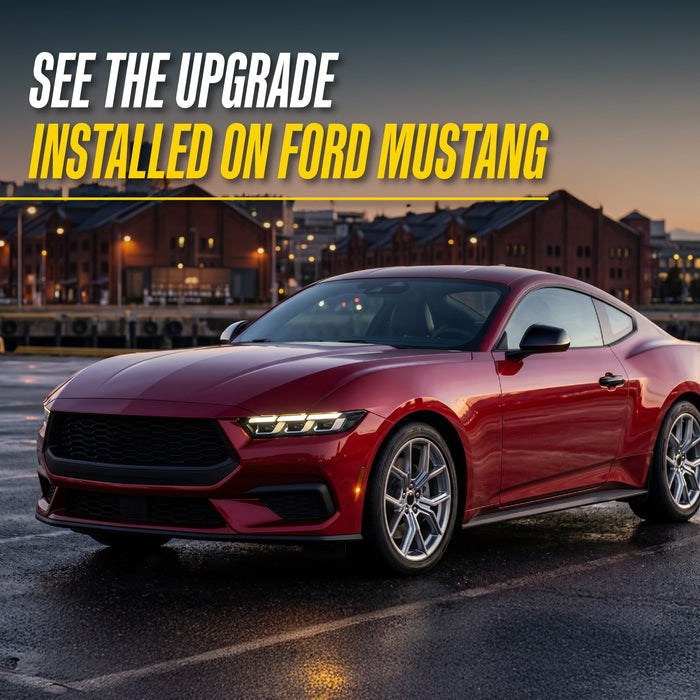 MC6408BLK gloss black mirror covers installed on a 2024 Ford Mustang