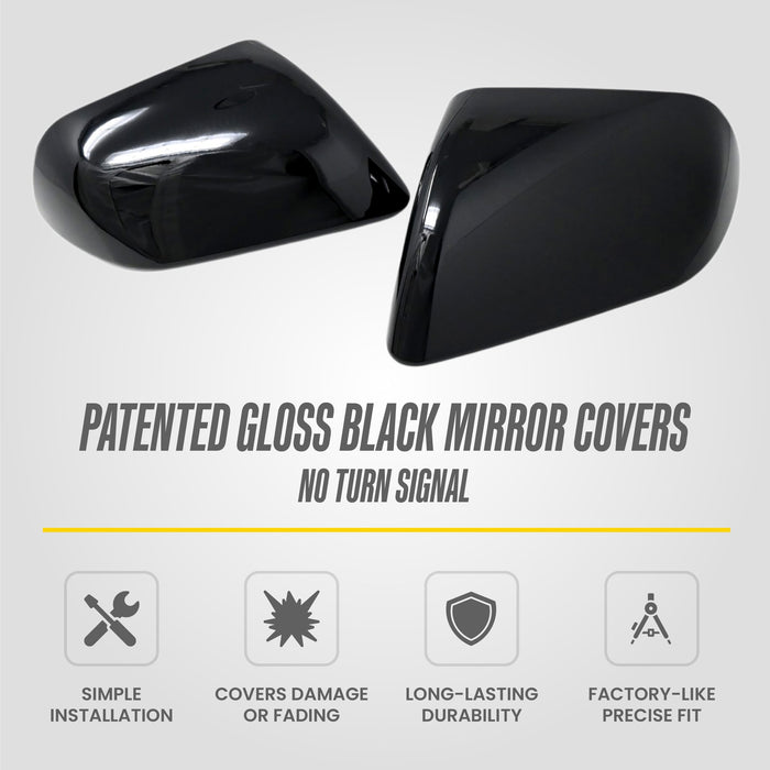 MC6408BLK patented gloss black mirror covers for 2020 Ford Mustang (no turn signal) - feature icons