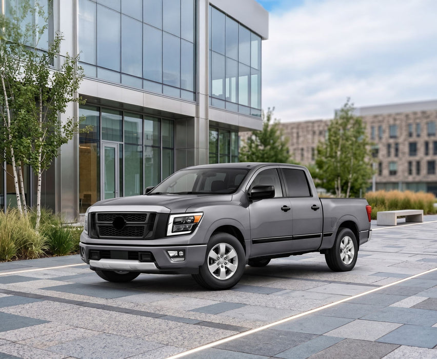 2018 Nissan Titan after: gloss black chrome delete mirror covers MC6297BLK