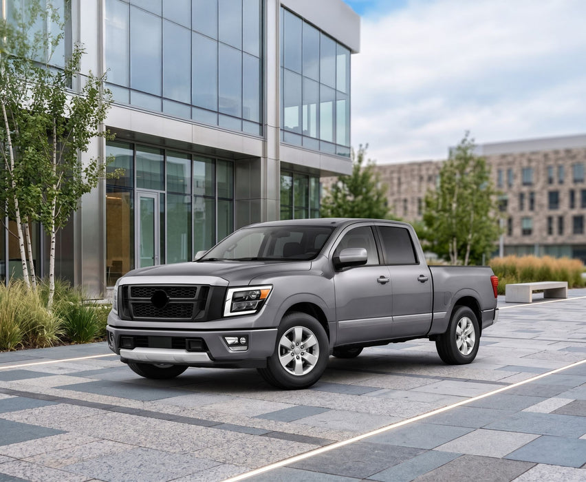 2022 Nissan Titan before: factory chrome mirror trim