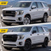 Before and after SM6112BLK gloss black door moldings on 2024 GMC Yukon