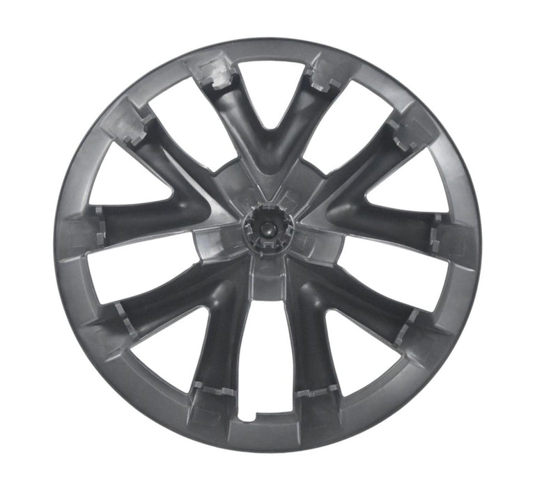 Back of WC124-18BLK gloss black wheel covers for 2022 Tesla Model 3, showing the snap-on clips
