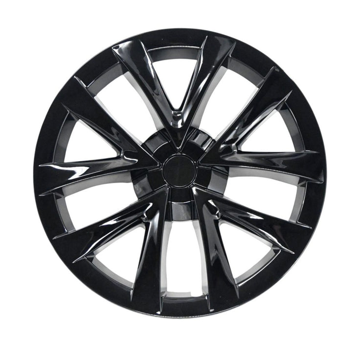 Single WC124-18BLK gloss black wheel covers for 2023 Tesla Model 3, front view