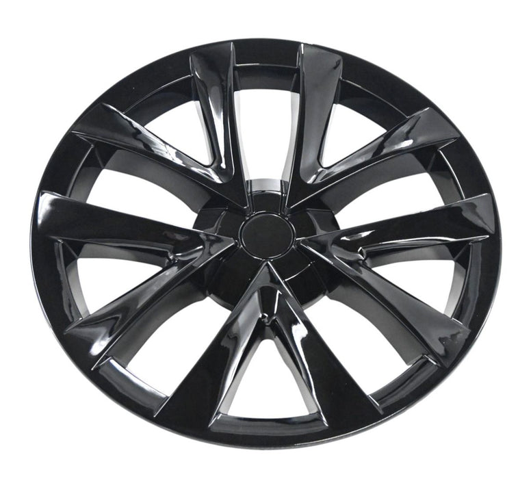 WC124-18BLK gloss black wheel covers for 2019 Tesla Model 3, angled view