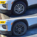 Before and after WSK701-18BLK gloss black wheel skins on 2022 Chevrolet Traverse LT factory 18-inch wheels
