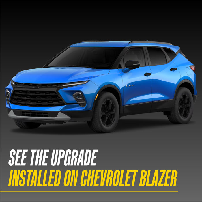 Blue 2026 Chevrolet Blazer with Trim Illusion WSK711-18BLK Gloss Black Wheel Skins installed