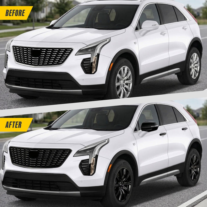 Before and after: Cadillac XT4 factory look vs WSK712-18BLK gloss black wheel skins