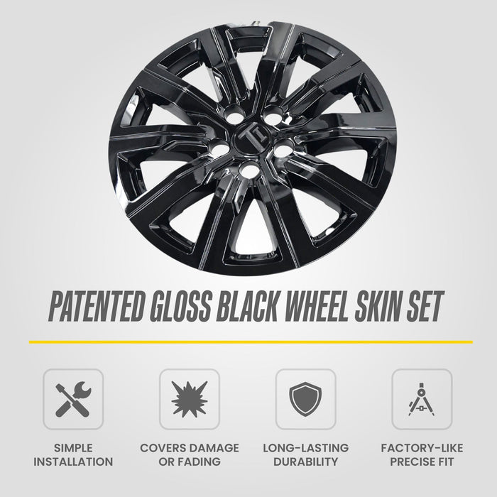 WSK712-18BLK patented gloss black wheel skin set for 2019 Cadillac XT4 - feature icons