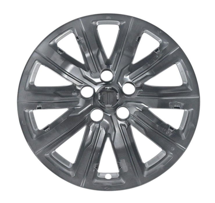 Back of WSK712-18BLK gloss black wheel skins for 2022 Cadillac XT4, showing the snap-on clips