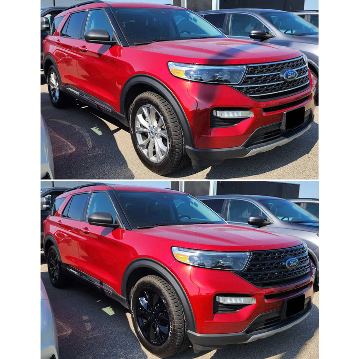 2021 Ford Explorer before and after WSK715-20BLK chrome delete wheel skins
