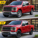 Before and after WSK726-20BLK gloss black wheel skins on 2021 Ford F-150 factory 20-inch wheels