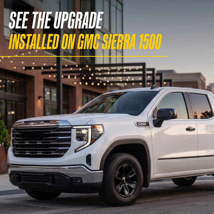 White 2020 GMC Sierra 1500 with Trim Illusion WSK729-17BLK Gloss Black Wheel Skins installed