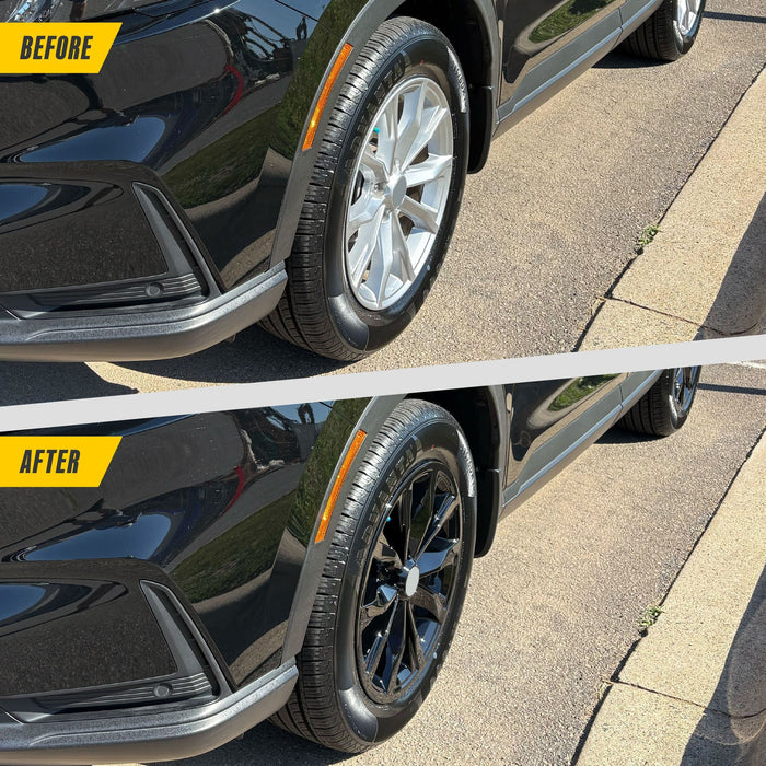 Before and after: Honda CR-V factory look vs WSK731-18BLK gloss black wheel skins