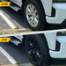 Before and after WSK737-20BLK gloss black wheel skins on 2023 Chevrolet Suburban LS factory 20-inch wheels
