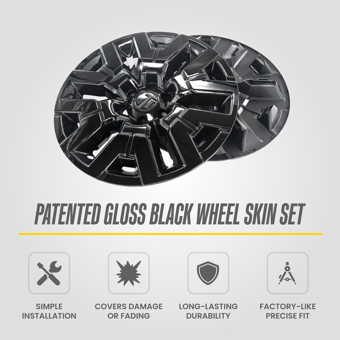 WSK750-17BLK patented gloss black wheel skin set for 2023 Nissan Frontier - feature icons