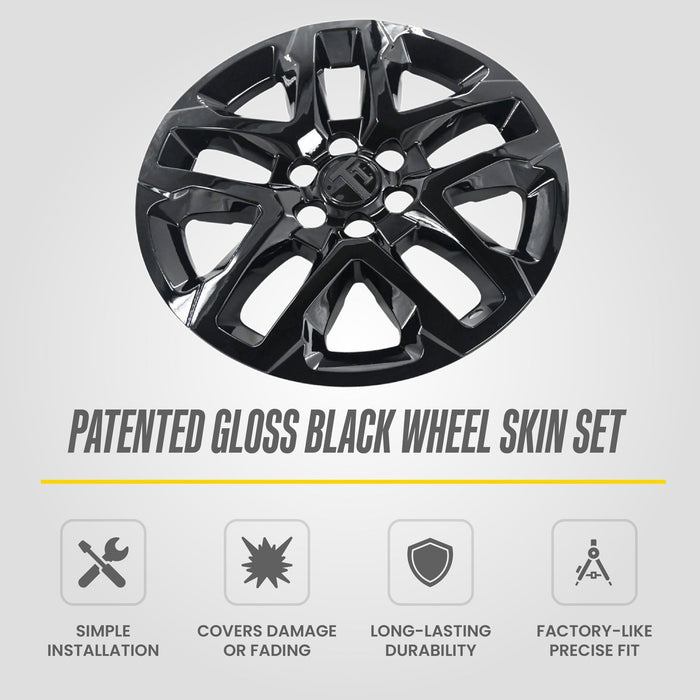 WSK755-18BLK patented gloss black wheel skin set for 2018 Chevrolet Traverse - feature icons