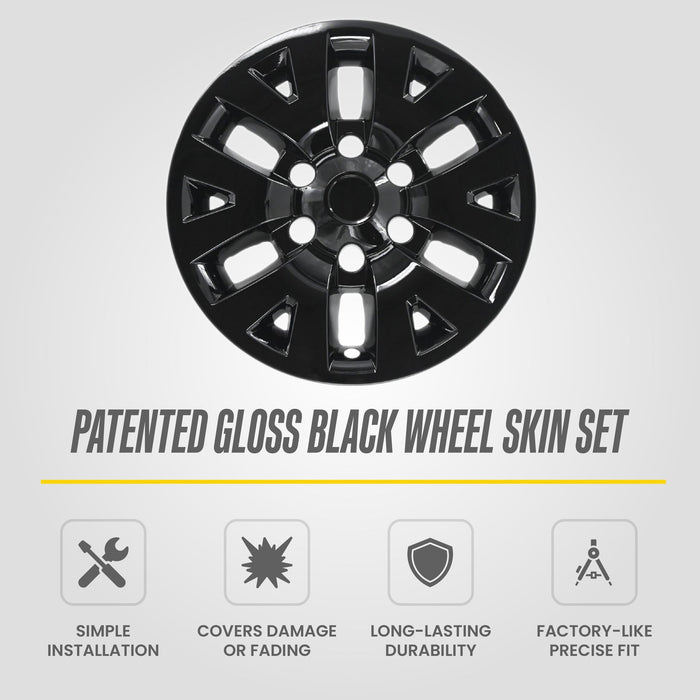 WSK756-16BLK patented gloss black wheel skin set for 2019 Toyota Tacoma - feature icons