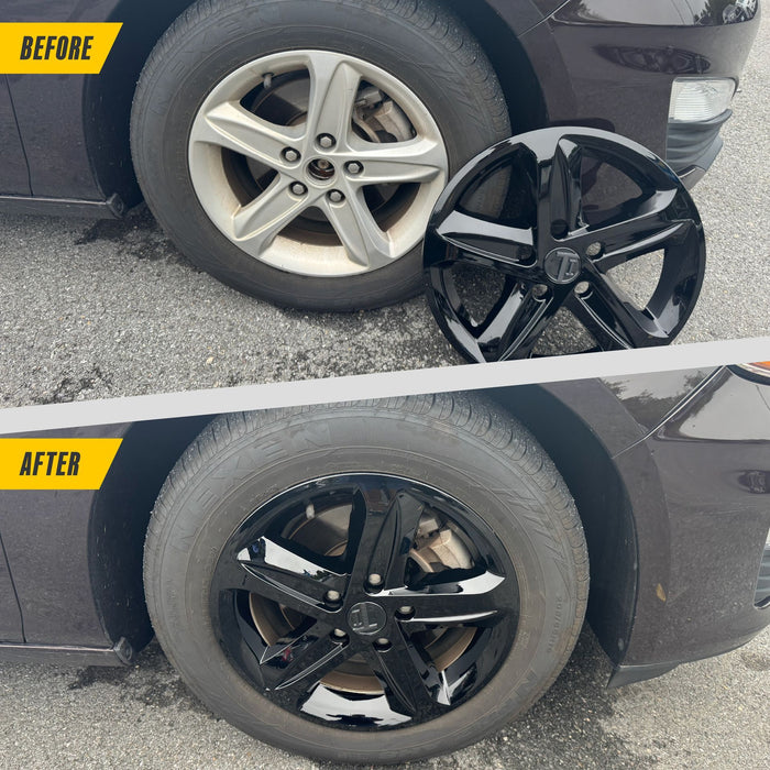 Before and after: Chevrolet Malibu factory look vs WSK758-16BLK gloss black wheel skins