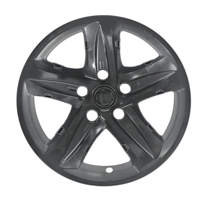 Back of WSK758-16BLK gloss black wheel skins for 2021 Chevrolet Malibu, showing the snap-on clips