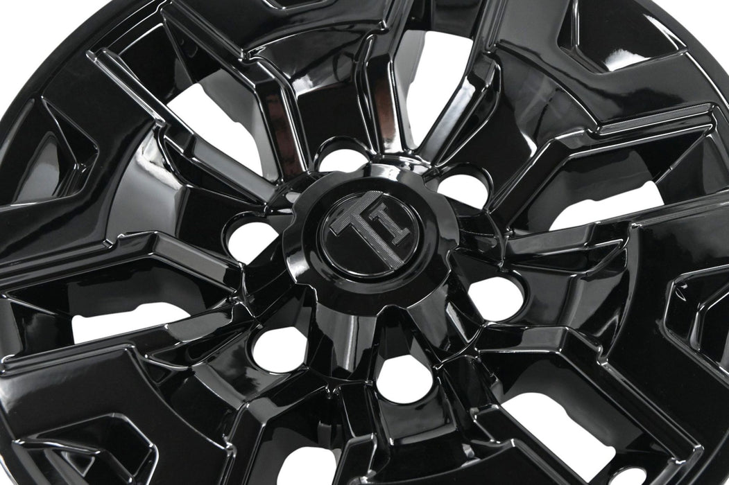 Close-up of WSK761-16BLK gloss black wheel skins for 2018 Toyota Tacoma