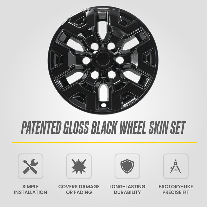 WSK761-16BLK patented gloss black wheel skin set for 2018 Toyota Tacoma - feature icons