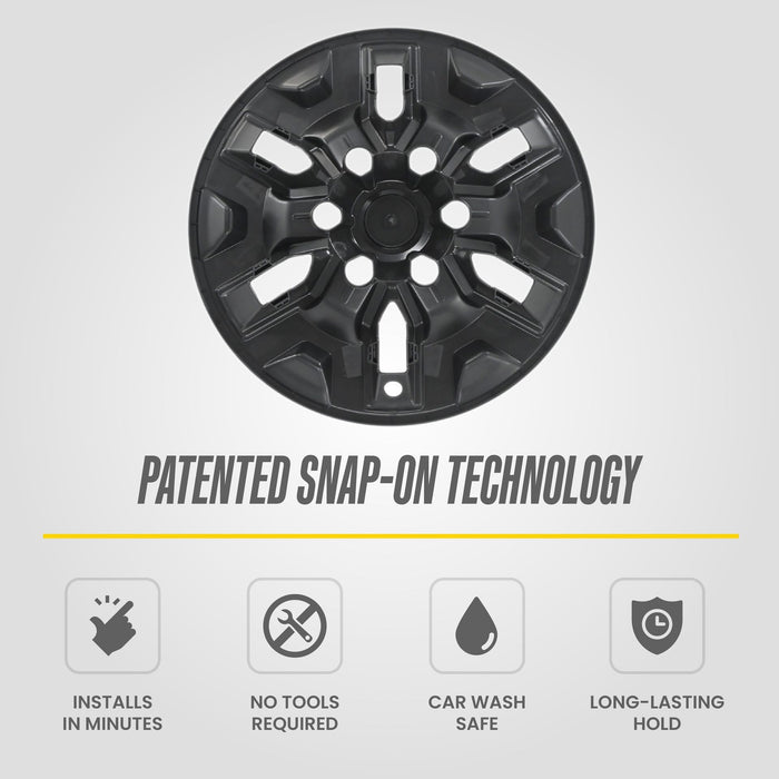 Patented snap-on technology: WSK761-16BLK gloss black wheel skins for 2020 Toyota Tacoma