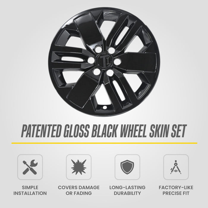 WSK816-17BLK patented gloss black wheel skin set for 2025 Nissan Frontier - feature icons