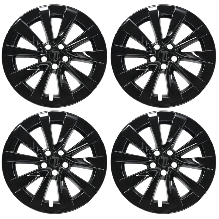 Set of four WSK821-19BLK gloss black 19-inch wheel skins for 2018 Tesla Model 3