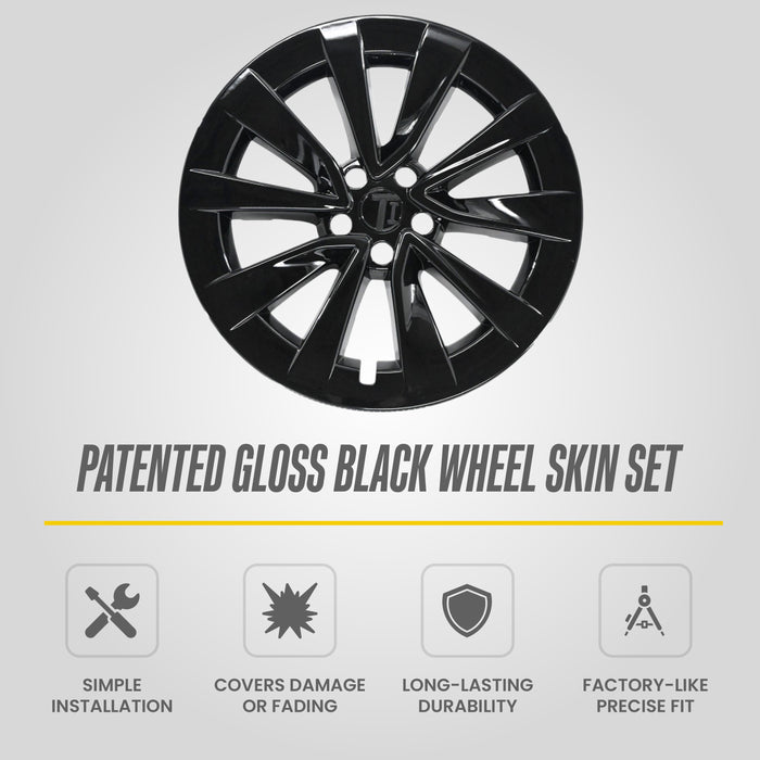 Patented gloss black snap-on wheel skin WSK821-19BLK for 2021 Tesla Model 3