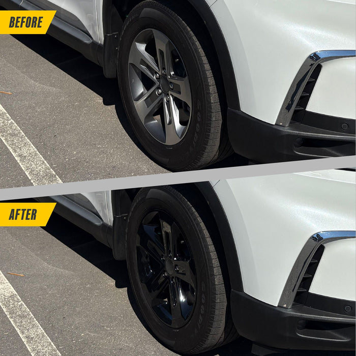 Before and after: Honda Pilot factory look vs WSK827-18BLK gloss black wheel skins