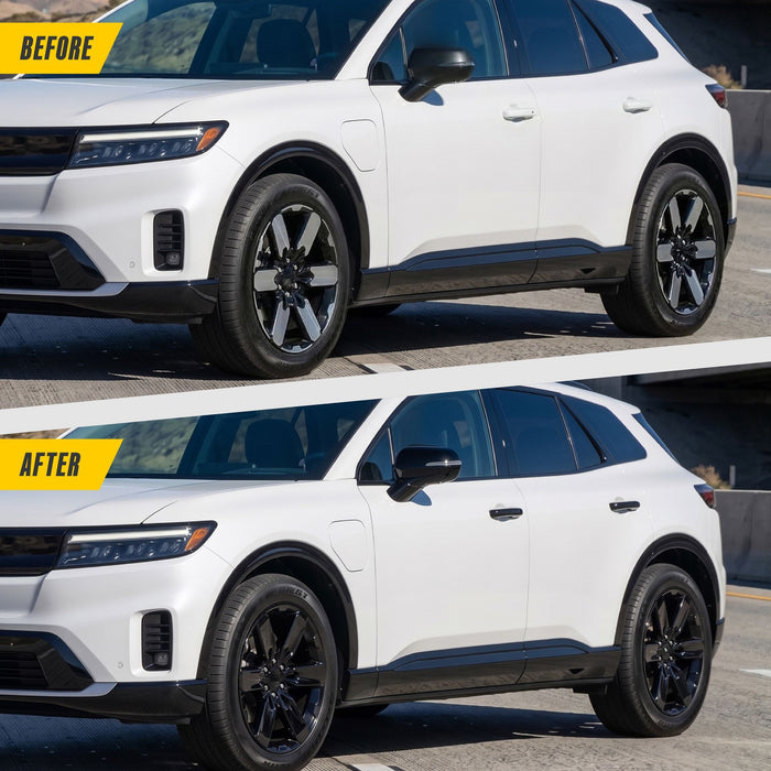 Before and after: Honda Prologue factory look vs WSK831-19BLK gloss black wheel skins