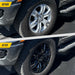 Before and after WSK832-17BLK gloss black wheel skins on 2022 Ford Ranger XL factory 17-inch wheels