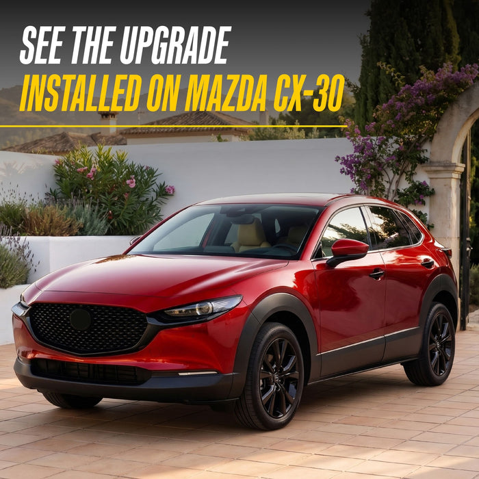 WSK840-18BLK gloss black wheel skins installed on a Mazda CX-30