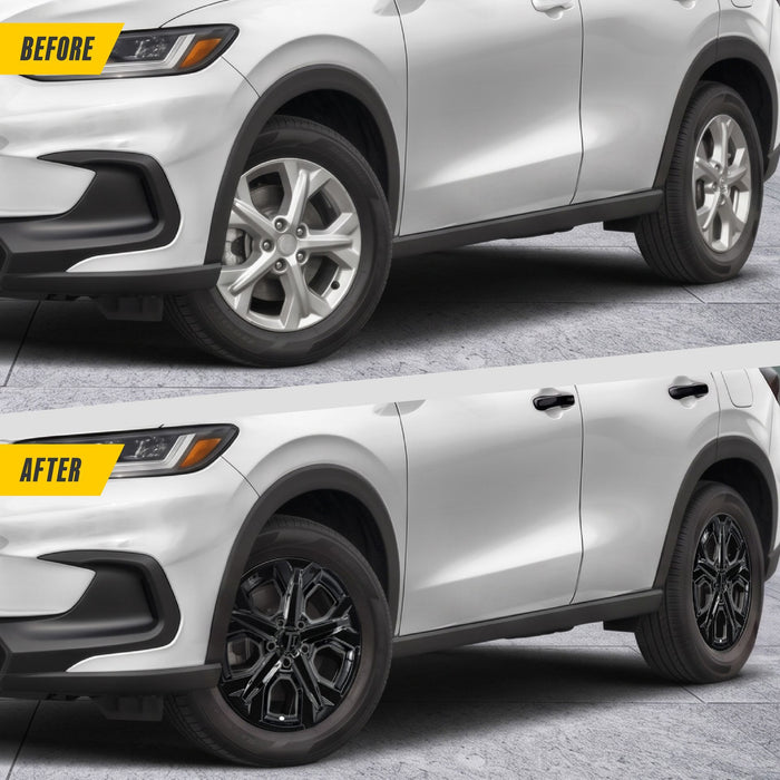 Before and after: Honda HR-V factory look vs WSK849-17BLK gloss black wheel skins