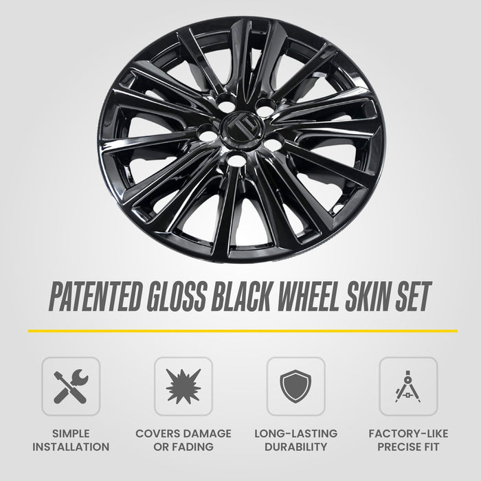 WSK854-17BLK patented gloss black wheel skin set for 2021 Mazda CX-5 - feature icons