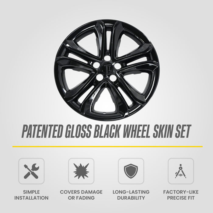 WSK863-18BLK patented gloss black wheel skin set for 2019 Ford Edge - feature icons