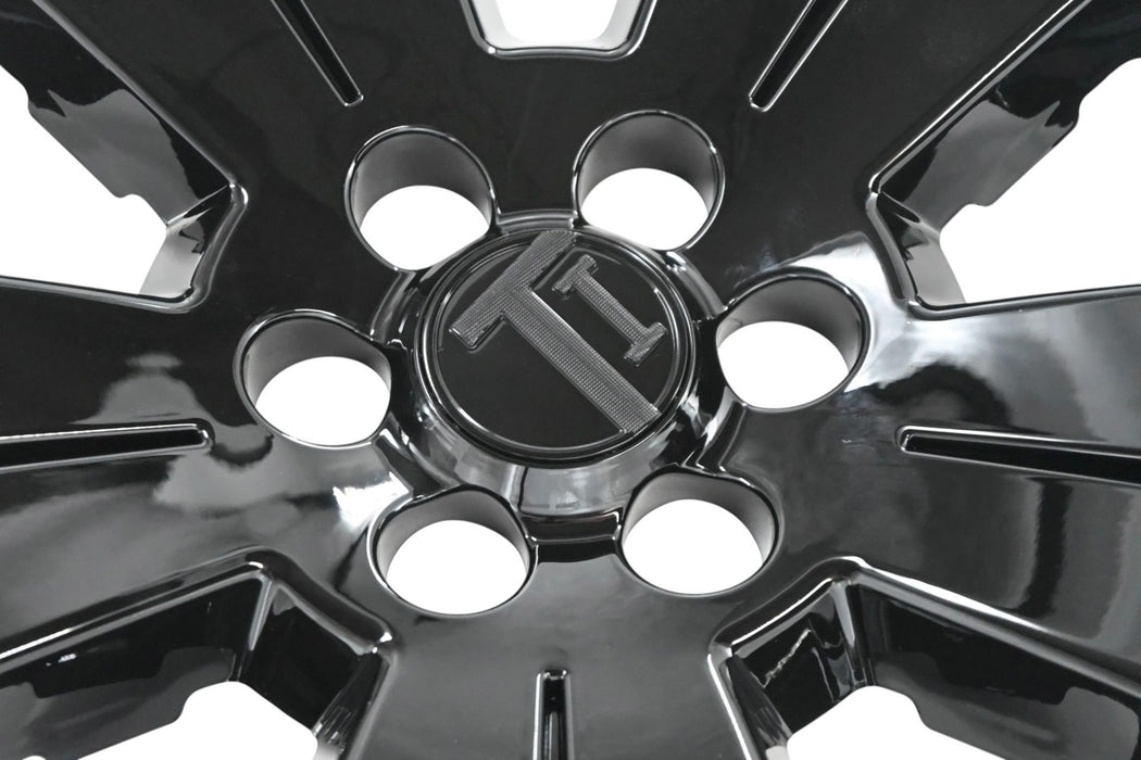 Close-up of WSK865-17BLK gloss black wheel skins for 2016 Chevrolet Colorado