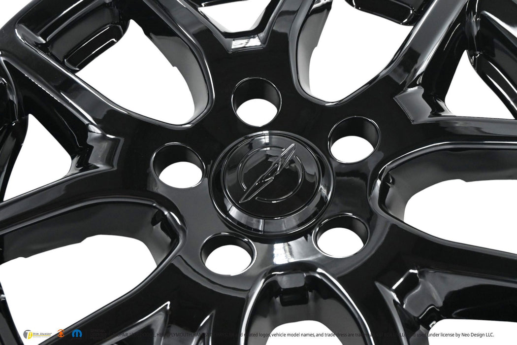 Close-up of WSK867-17BLK gloss black wheel skins for 2023 Chrysler Pacifica