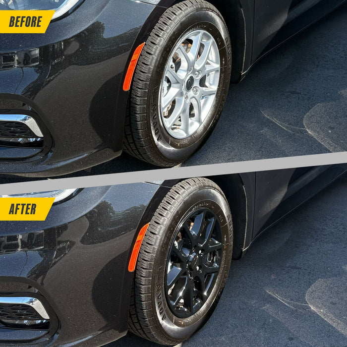Before and after: Chrysler Pacifica factory look vs WSK867-17BLK gloss black wheel skins