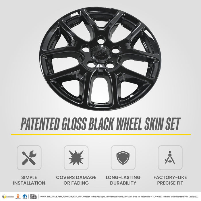 WSK867-17BLK patented gloss black wheel skin set for 2020 Chrysler Pacifica - feature icons